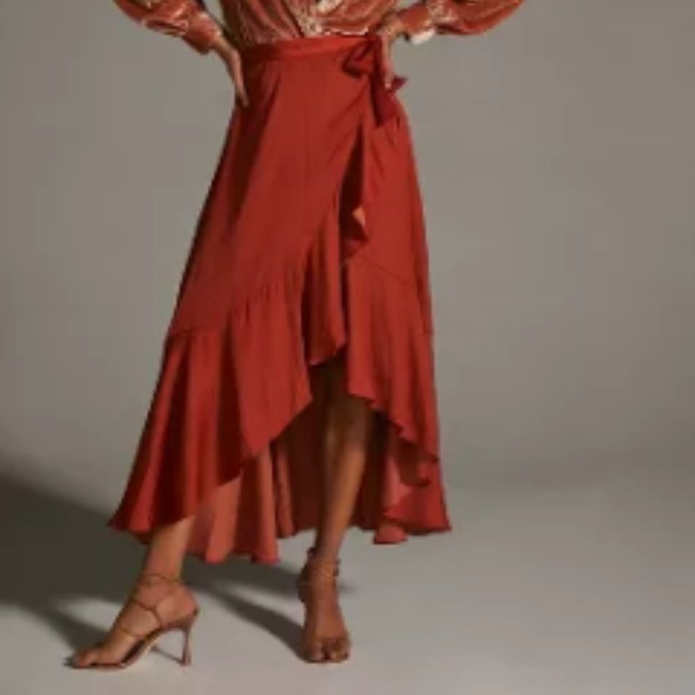 MAEVE RUFFLED WRAP MAXI SKIRT ~ Dark Orange/Rust ~ NWT ~ Size Medium M